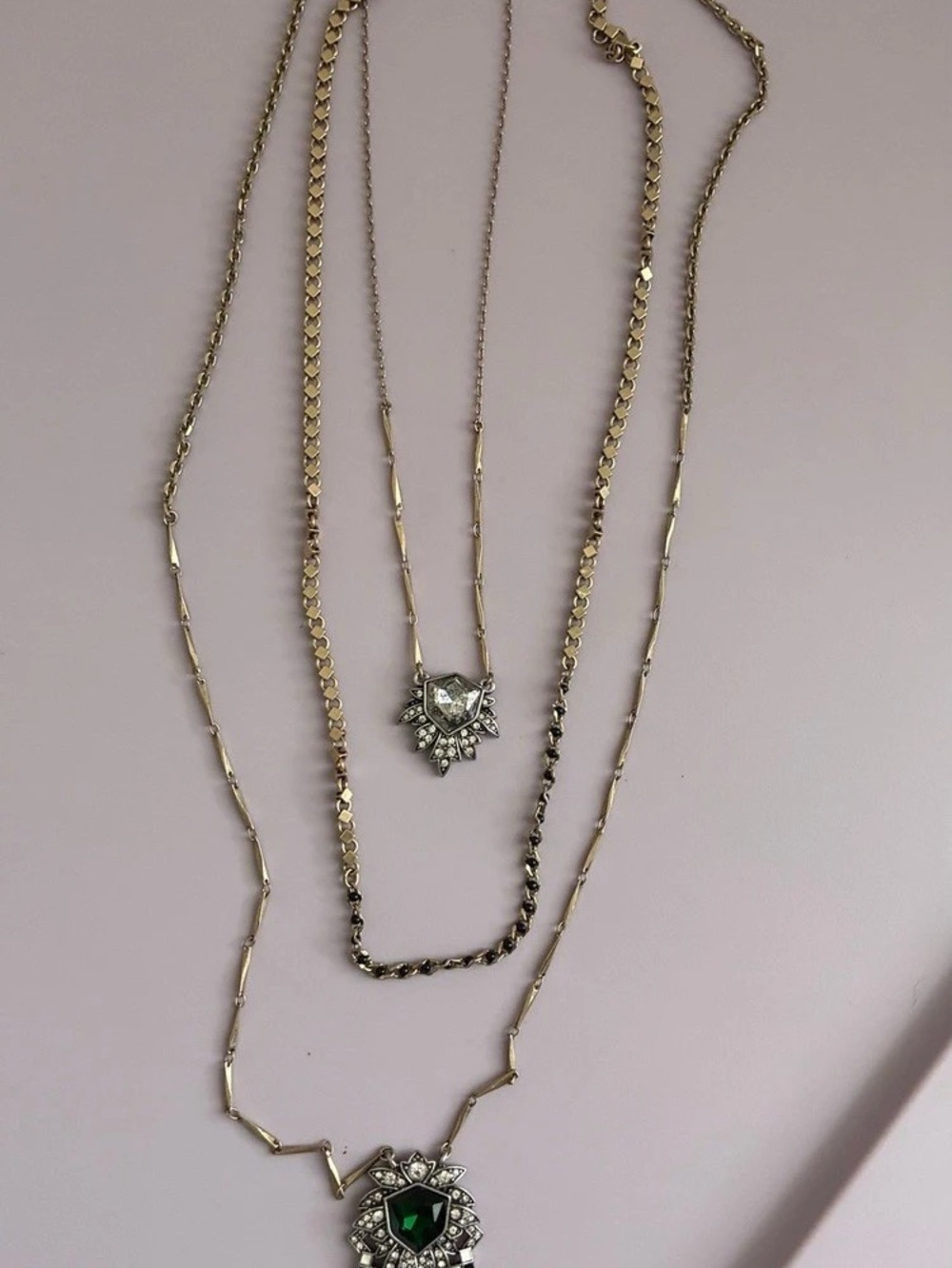 Layered Pendant Necklace Set in Gold & Green Like New